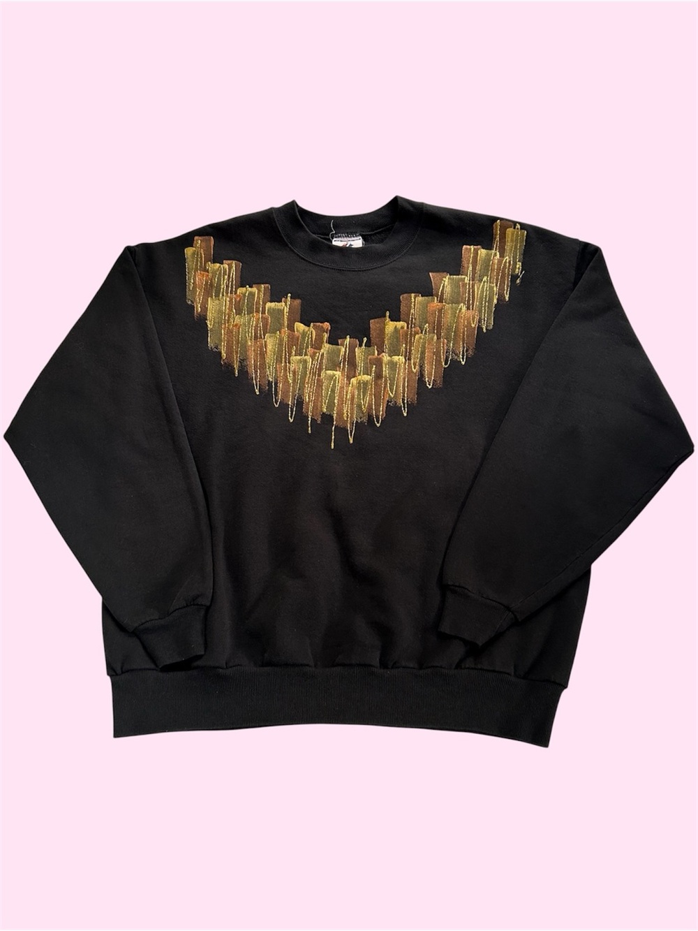 Vintage 90s Jerzees Hand Painted Hand Made Abstract Crewneck Sweater Black XL